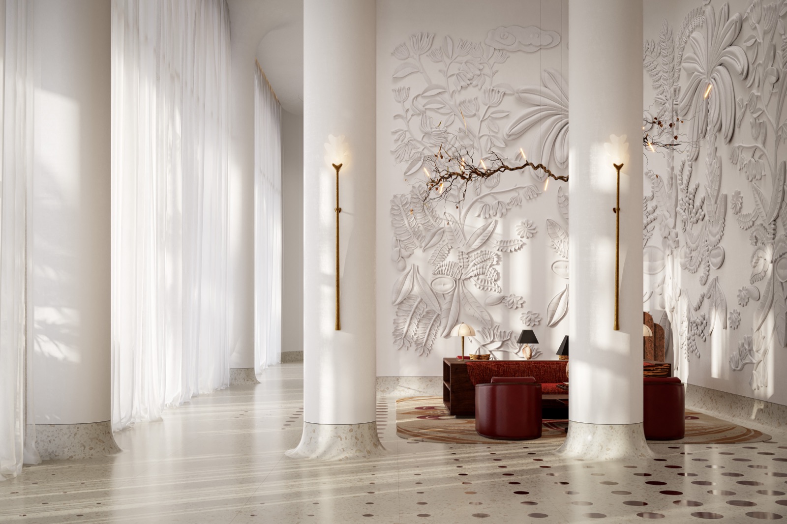 Cathedral lounge — a refined social setting with views across the Miami River.