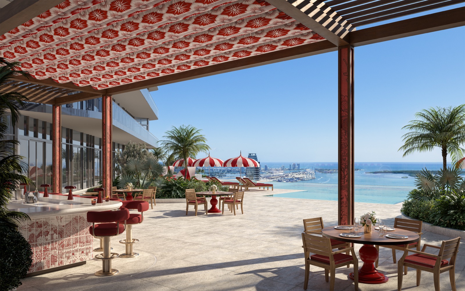 Faena Beach — infinity-edge pool on level 64 of the Sky Bridge at Faena Residences Miami.