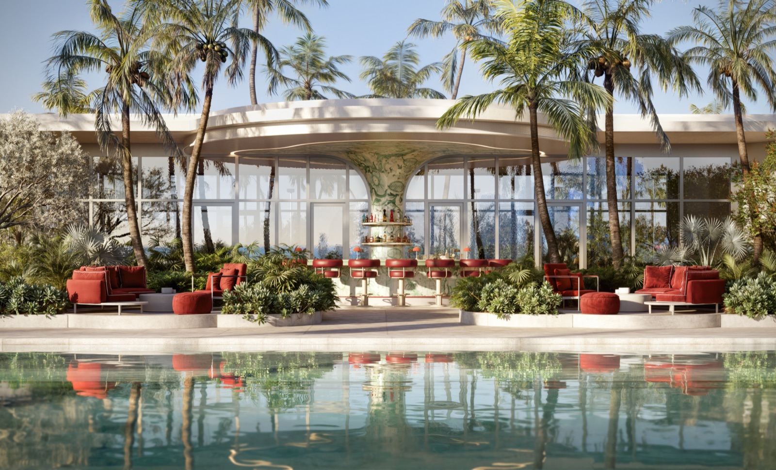 Level 11 juice bar and pool deck at Faena Residences Miami.