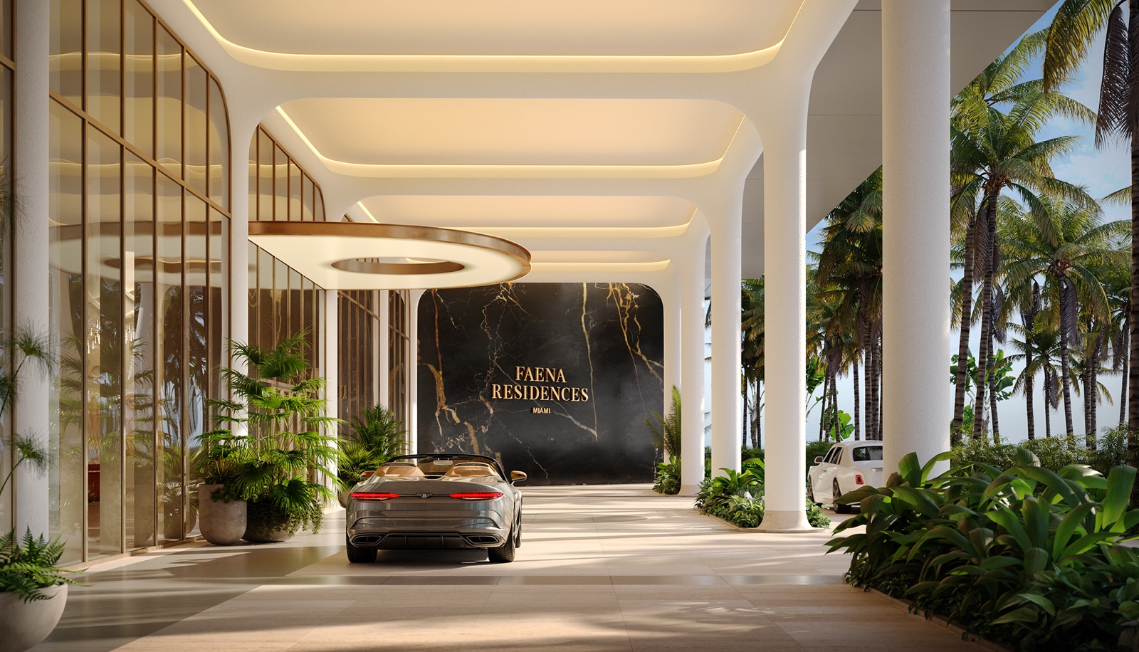 Private porte cochère along the riverfront at Faena Residences Miami.