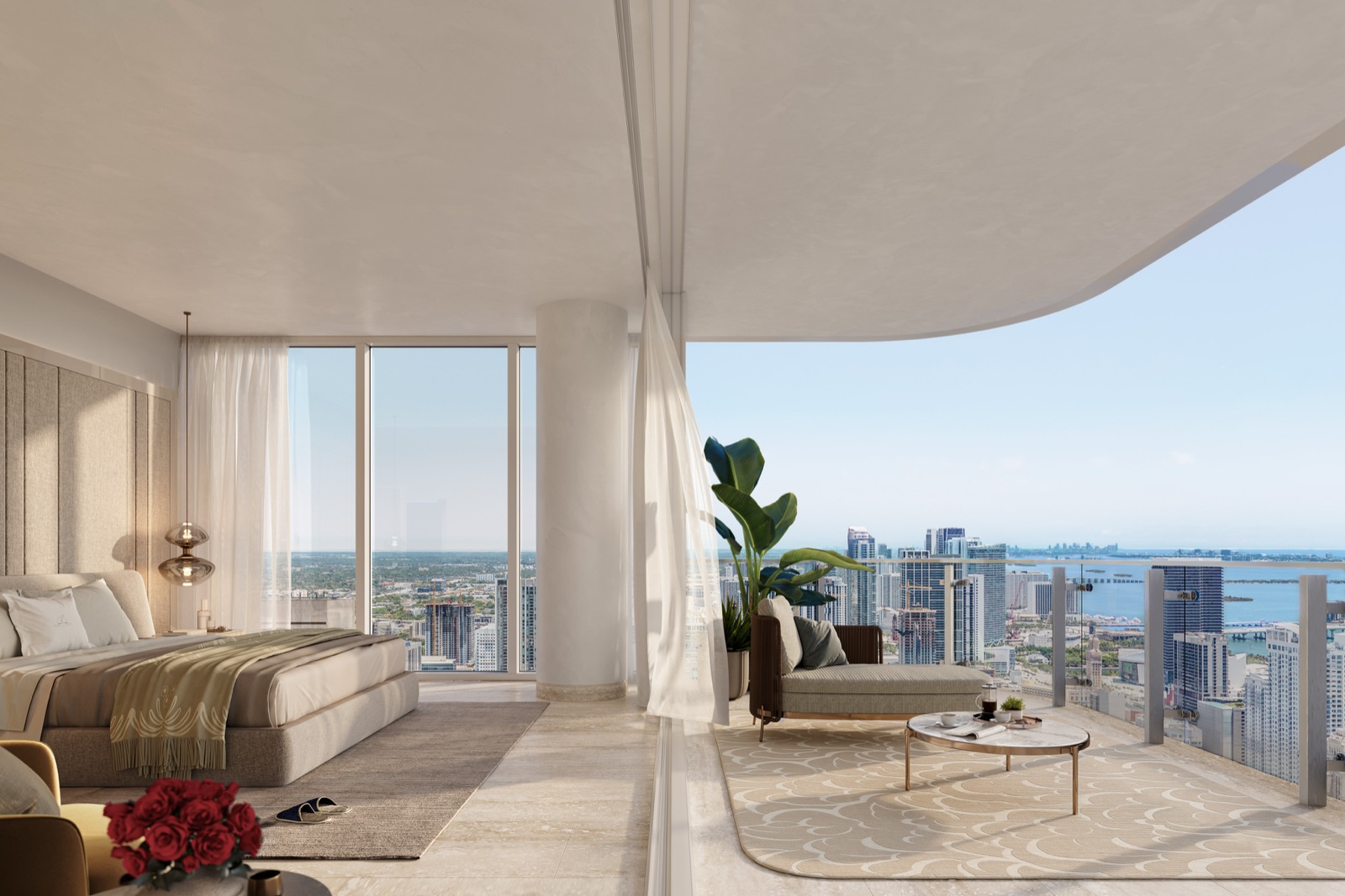 Primary bedroom suite with Bryan O'Sullivan finishes and Miami River views.
