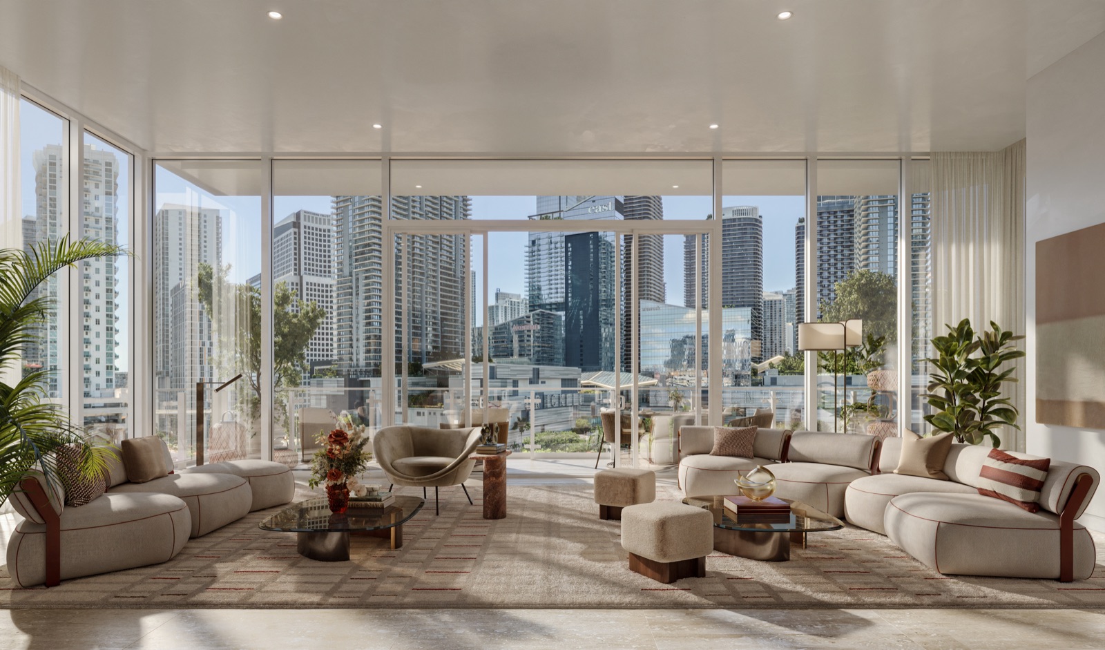 River Loft great room — South River Loft Combo 901 — at Faena Residences Miami.