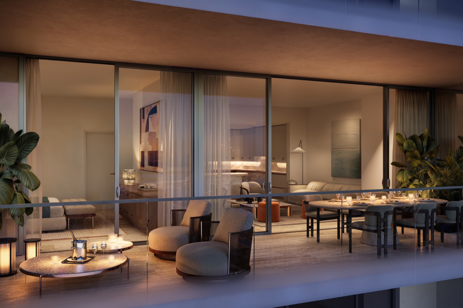 Sky Loft living space at Faena Residences Miami — 1904 East Living with double-height ceilings.